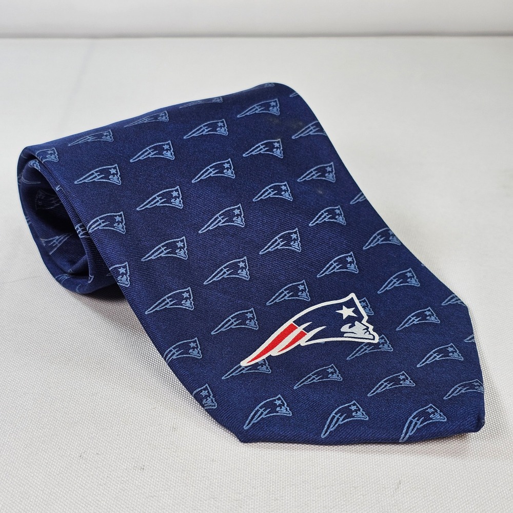 NFL New England Patriots Ralph Marlin Navy Blue Tonal Logo Silk Necktie USA Made